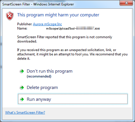 Avertissement Smartscreen pour Windows 7