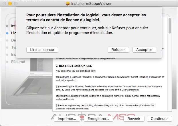 Acceptation du contrat de licence